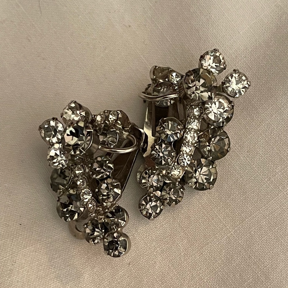 Smokey gray and silver Prong set Plated Vintage Earrings